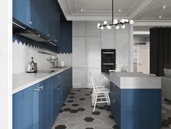 Color Combination Of Blue And White In The Kitchen Interior