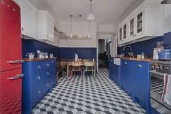 Color combination of blue and white in the kitchen interior