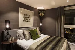 Colors combined with brown in the bedroom interior photo