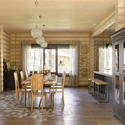 Interior Of A Wooden House Kitchen Living Room