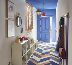 Hallway in blue color in the interior