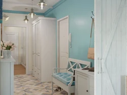 Hallway In Blue Color In The Interior