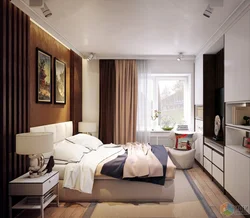Photo of a rectangular bedroom with a window