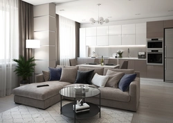 Rectangular kitchen living room design interior photo