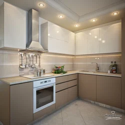 White and beige kitchens in the interior