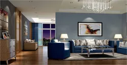 Blue walls in the living room interior photo