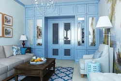 Голубые стены в интерьере гостиной фото