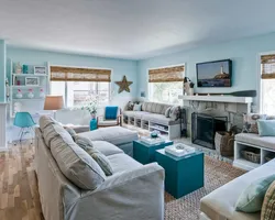 Blue Walls In The Living Room Interior Photo