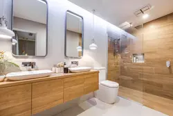 White And Wood In The Bathroom Interior Photo