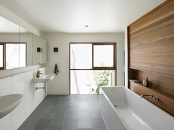 White and wood in the bathroom interior photo