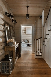 Hallway design for a wooden house photo