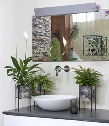 Artificial flowers in the bathroom interior