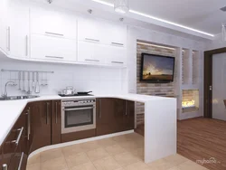 Corner Kitchen With TV Photo In Modern Style