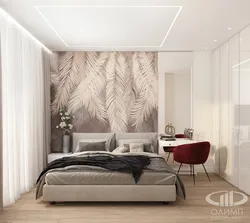 Gray photo wallpaper in the bedroom interior