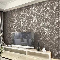 Wallpaper with a pattern in the living room interior