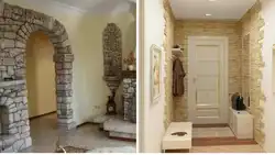 Hallway Design With Stone And Wallpaper