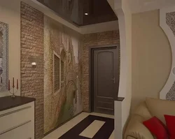 Hallway Design With Stone And Wallpaper