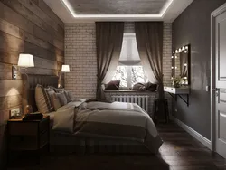 Interior of a small dark bedroom photo