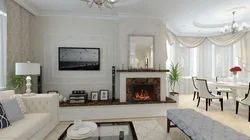 Living room design with one sofa and fireplace