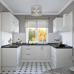 White kitchen design with window