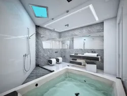 Photo of a bathtub with a jacuzzi in an apartment