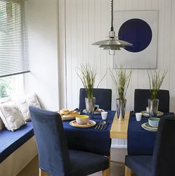 Kitchen design with blue chairs