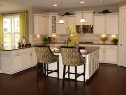 Dark brown floor in the kitchen interior