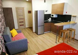 Design of a dorm room 18 sq m with kitchen