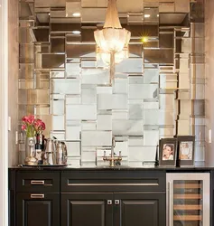 Kitchen Design With Mirror Tiles On The Wall
