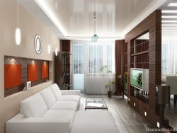 Design of a rectangular living room 17 sq m with a balcony photo