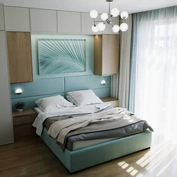 Bedroom with turquoise bed photo