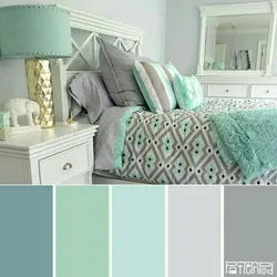 Combination of gray and green in the bedroom interior