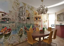 3D wallpaper in the kitchen interior