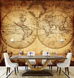 Plaster world map in the kitchen interior