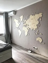 Plaster world map in the kitchen interior