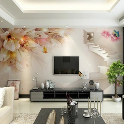 Living room interior styles with photo wallpaper
