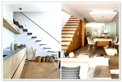 Дизайн кухни с лестницей на второй этаж