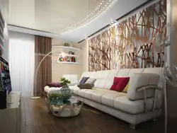 Wall design behind the sofa in the living room in a modern style