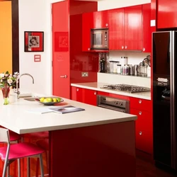 Kitchen with red refrigerator interior photo
