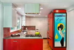 Kitchen with red refrigerator interior photo