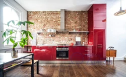 Red brick in the kitchen interior