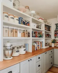 Wooden rack for the kitchen interior photo