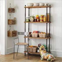 Wooden rack for the kitchen interior photo