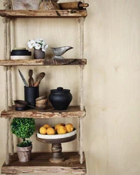 Wooden rack for the kitchen interior photo