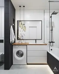 Gray washing machine in the bathroom interior