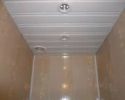 Ванна бөлмесінің фотосуретінде пВХ панельдерінен жасалған төбе