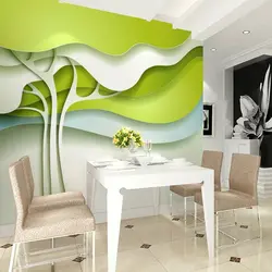 Kitchen design with 3D photo wallpaper