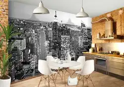 Kitchen design with 3D photo wallpaper