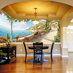 Kitchen design with 3D photo wallpaper