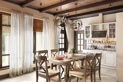 Living room kitchen in country style design